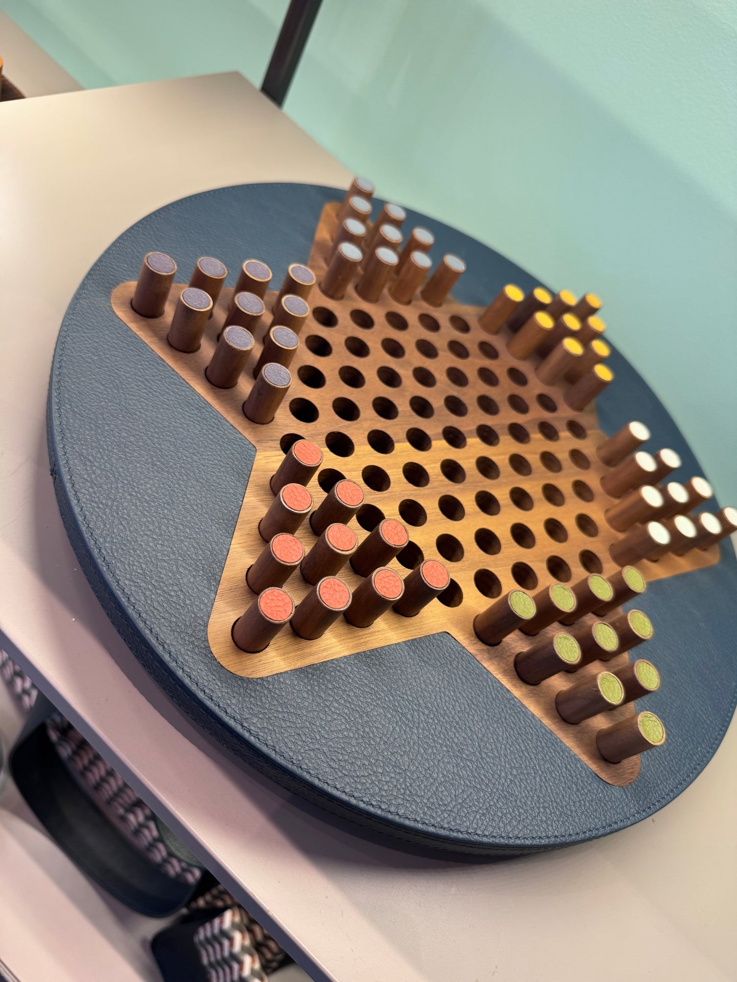 x Poltrona Frau Leather-Covered Walnut Chinese Checkers Set