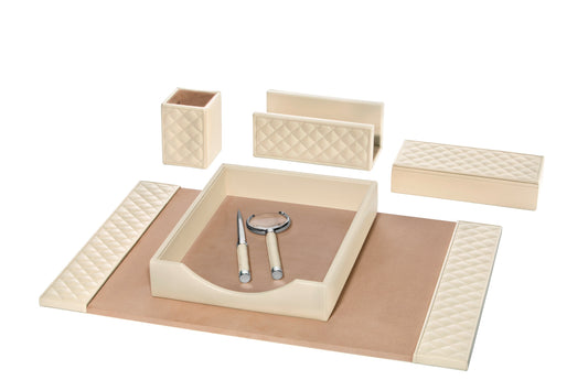 Riviere Celio Diamonds Desk Pad With Quilted Padded Leather Inserts | Luxurious Desk Accessory | Part of the Celio Diamonds Desk Set | Enhance Your Workspace with Riviere's Exquisite Leather Accessories | Available at 2Jour Concierge, #1 luxury high-end gift & lifestyle shop