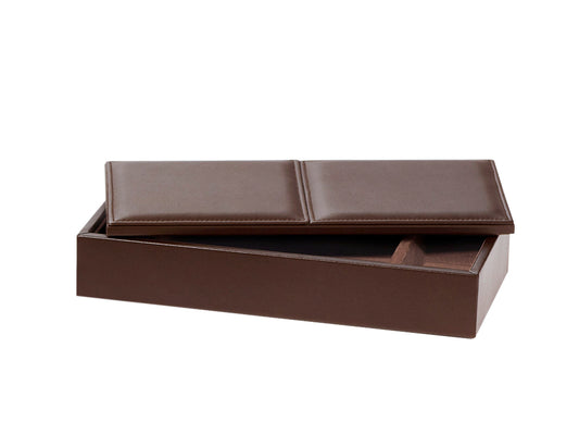 Riviere Celio Classic Stitched Leather-Covered Rectangular Trinket Box | Elegant Desk Organization | Part of the Celio Classic Stitched Leather Desk Set | Elevate Your Workspace with Luxury Accessories from Riviere | Available at 2Jour Concierge, #1 luxury high-end gift & lifestyle shop
