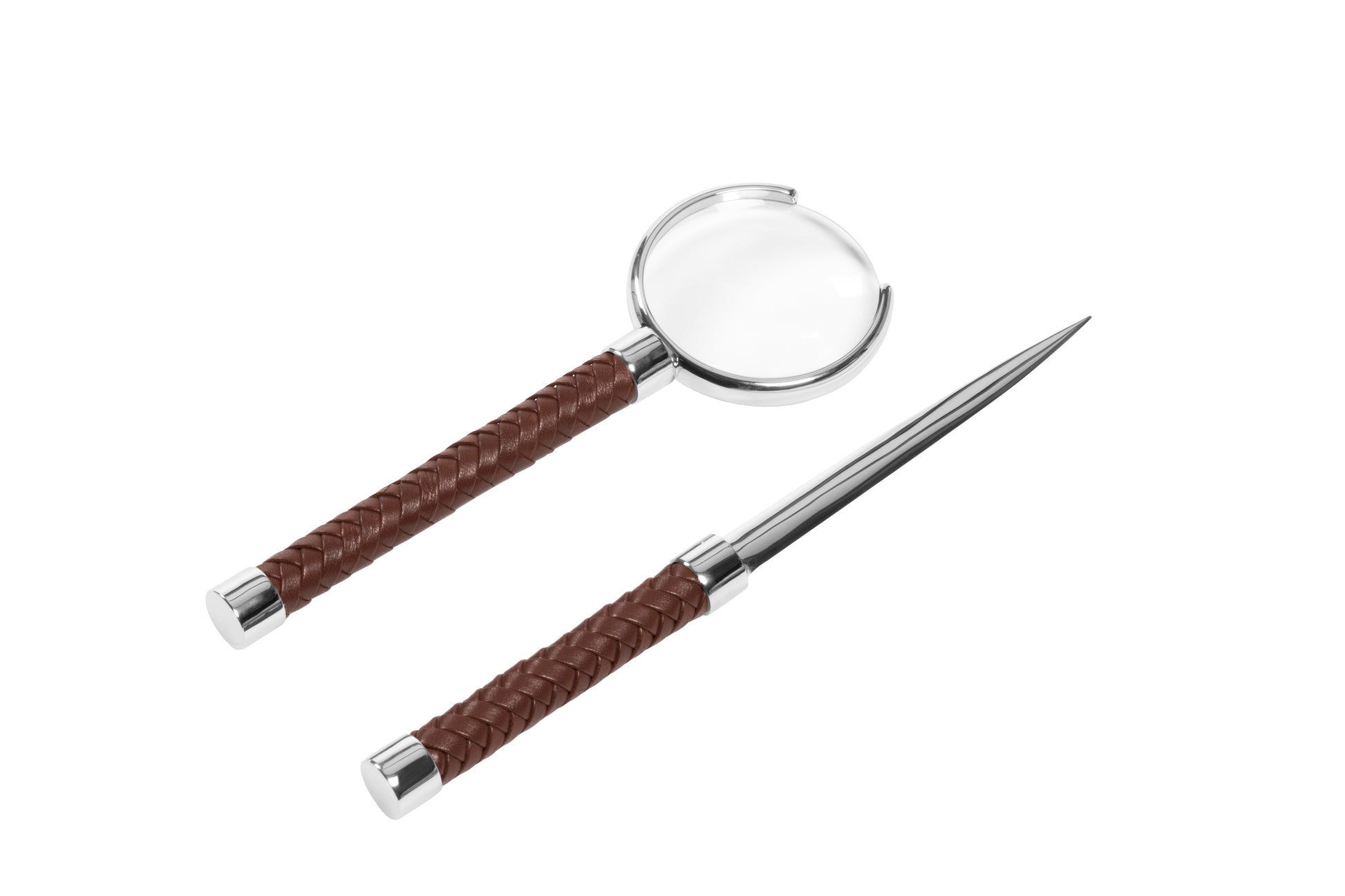 Riviere Celio Magnifier With Handwoven Leather Inserts | Exquisite Handcrafted Design | Perfect for Magnifying Small Print | Elevate Your Desk Essentials with Luxury Accessories from Riviere | Available at 2Jour Concierge, #1 luxury high-end gift & lifestyle shop