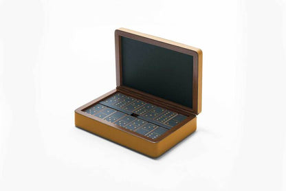 x Poltrona Frau Walnut Wood Domino Set in Leather-Covered Box