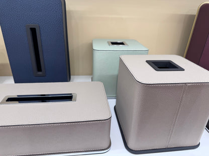 Polo Leather-Covered Wood Tissue Holder, Rectangular with Metal Base