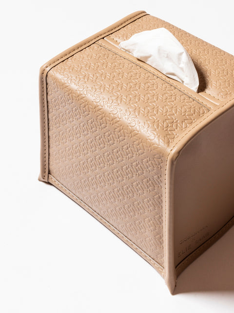 Giobagnara x Elie Saab Monogram Tissue Holder | Leather tissue box cover featuring the Elie Saab Monogram pattern | Available in rectangular and square shapes | Home Accessories | 2Jour Concierge, your luxury lifestyle shop