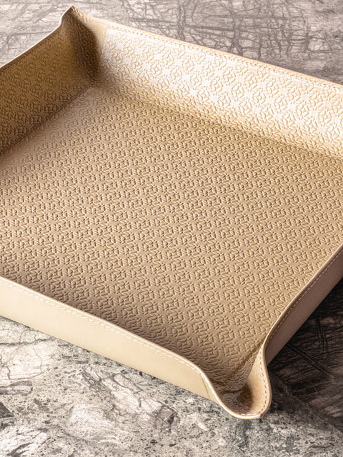 Giobagnara x Elie Saab Monogram Valet Tray | Leather lining with Elie Saab Monogram pattern | Metal structure with rigid core and bendable sides | Available in square and rectangular shapes | Luxurious and functional design | Home Decor and Accessories | 2Jour Concierge, your luxury lifestyle shop