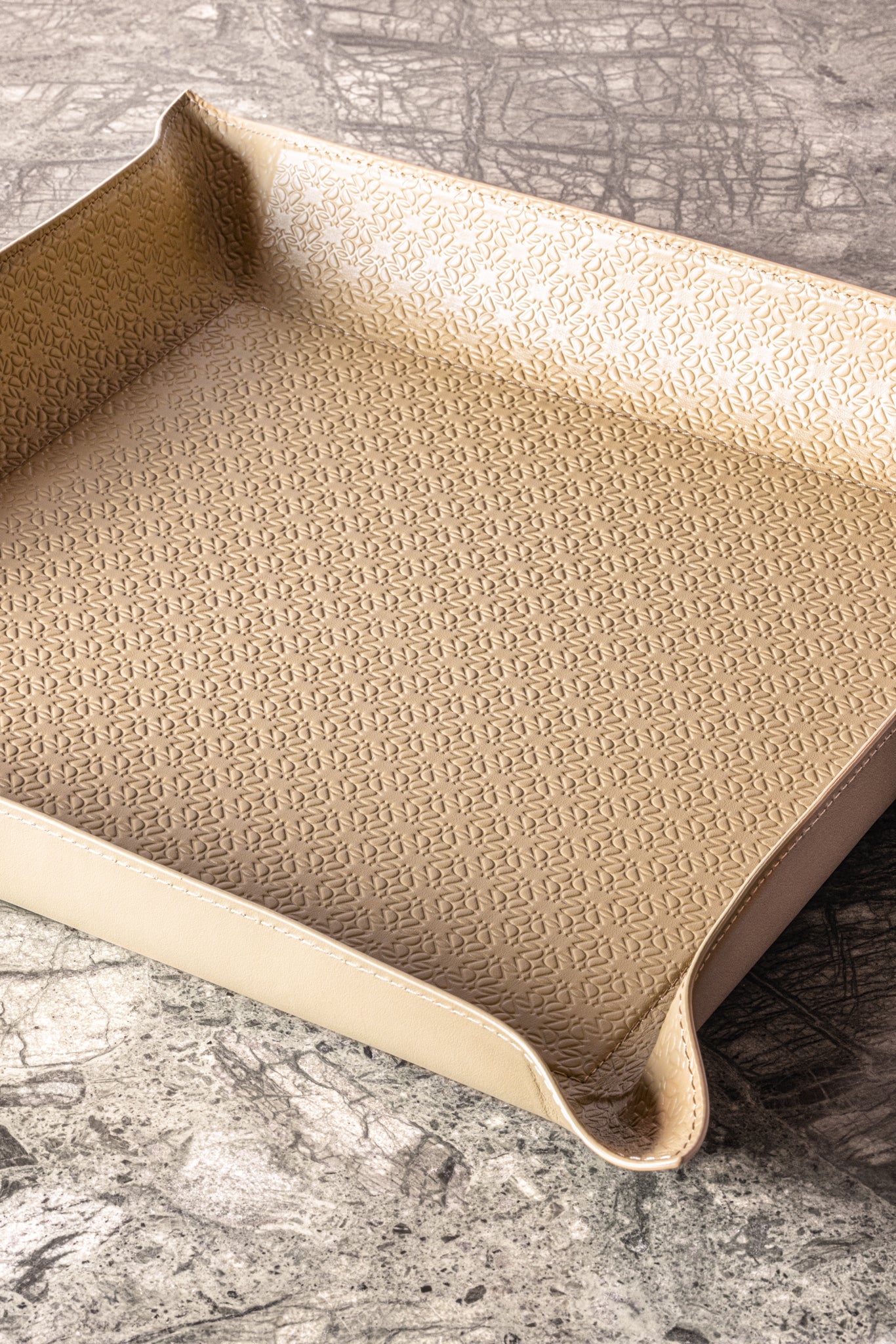Giobagnara x Elie Saab Monogram Valet Tray | Leather lining with Elie Saab Monogram pattern | Metal structure with rigid core and bendable sides | Available in square and rectangular shapes | Luxurious and functional design | Home Decor and Accessories | 2Jour Concierge, your luxury lifestyle shop