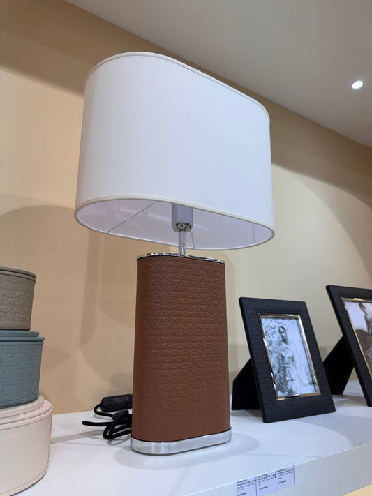 x Elie Saab Monogram Table Lamp w Leather Inserts