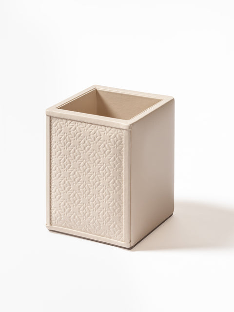 Monogram Desk Set by Giobagnara x Elie Saab. Pen Holder | Leather pen holder featuring the Elie Saab Monogram pattern | Polished palladium details | Refined and practical accessory for your desk | Home Decor and Office Accessories