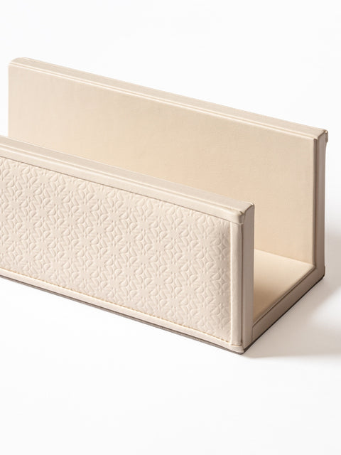 Monogram Desk Set by Giobagnara x Elie Saab. Envelope / Mail Holder | Leather holder with Elie Saab Monogram pattern | Polished palladium details | Elegant and practical for organizing mail | Home Decor and Office Accessories