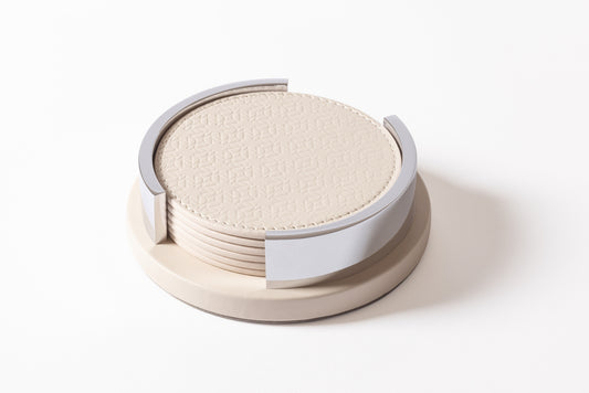 x Elie Saab Monogram Leather Coaster Holder with 6 Coasters