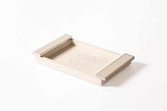 x Elie Saab Lacquer Ecusson Lacquered Wood Tray Rectangular w Pattern Leather