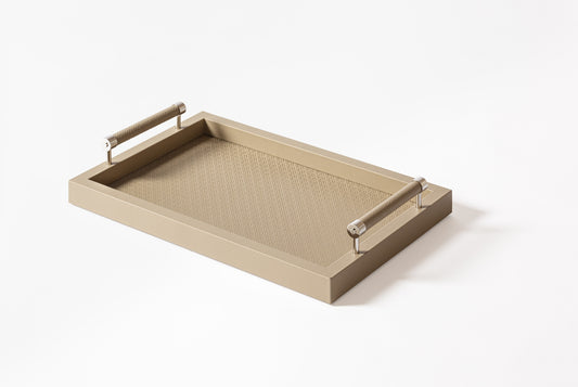 x Elie Saab Leather Monogram Tray Rectangular w Leather-Wrapped Handles