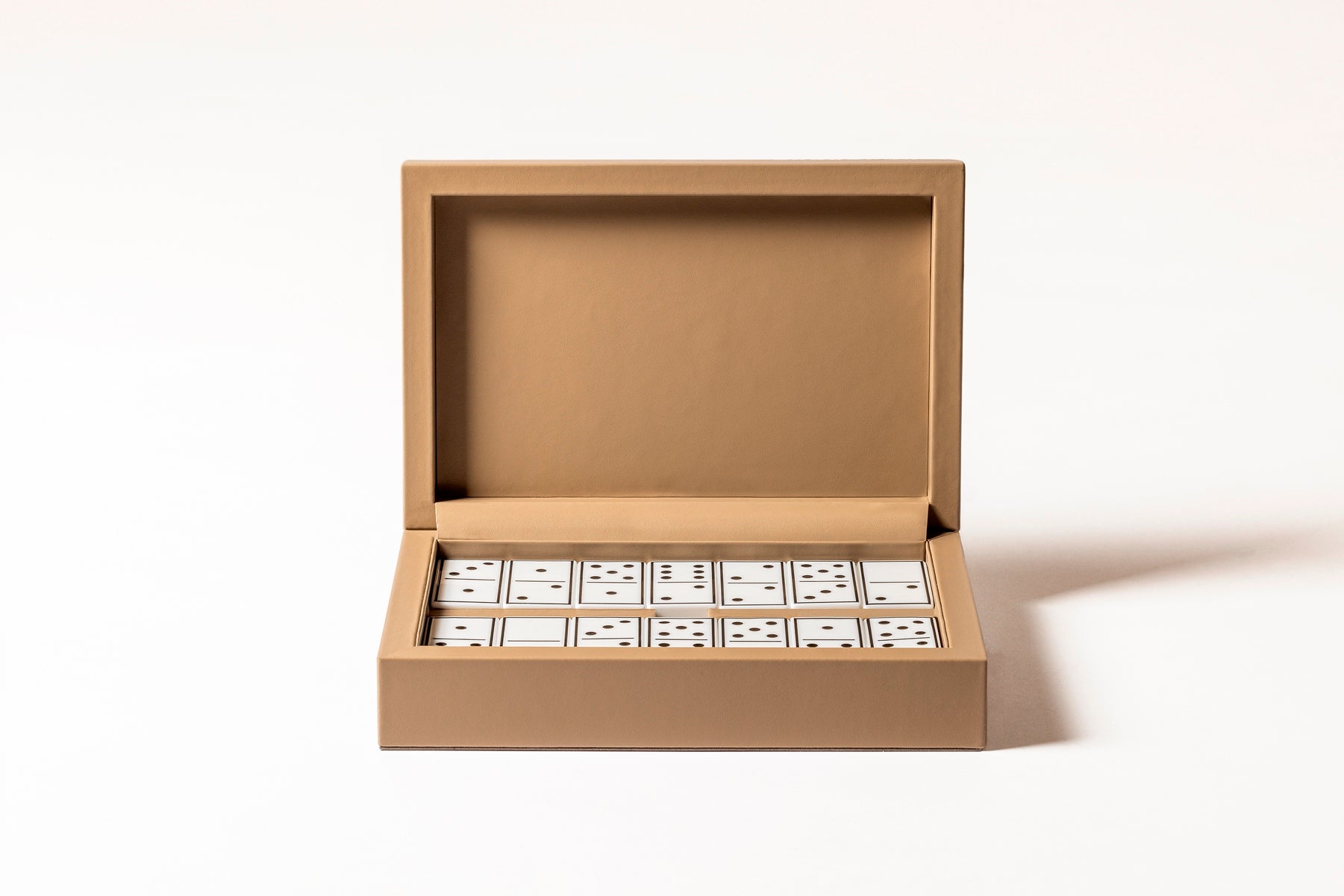 Giobagnara x Elie Saab Monogram Domino Game Set | Leather box with a hinged leather lid featuring the Elie Saab Monogram pattern | Equipped with highly resistant glossy plexiglass domino pieces | Games and Entertainment | 2Jour Concierge, your luxury lifestyle shop