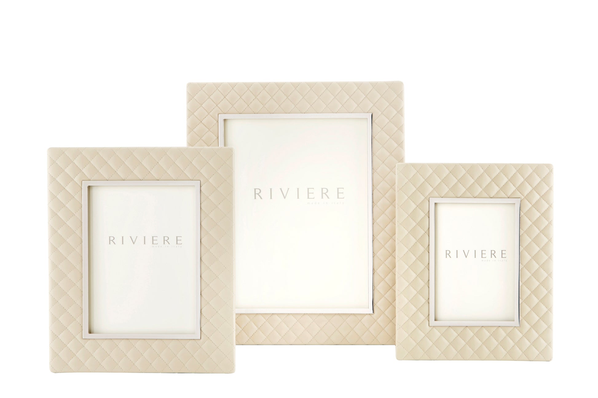 Riviere Anita Quilted Diamonds Leather Picture Frame With Metal Trim | Luxurious Quilted Leather Design | Elegant Metal Trim for a Sophisticated Touch | Elevate Your Home Decor with Luxury Accessories from Riviere | Available at 2Jour Concierge, #1 luxury high-end gift & lifestyle shop