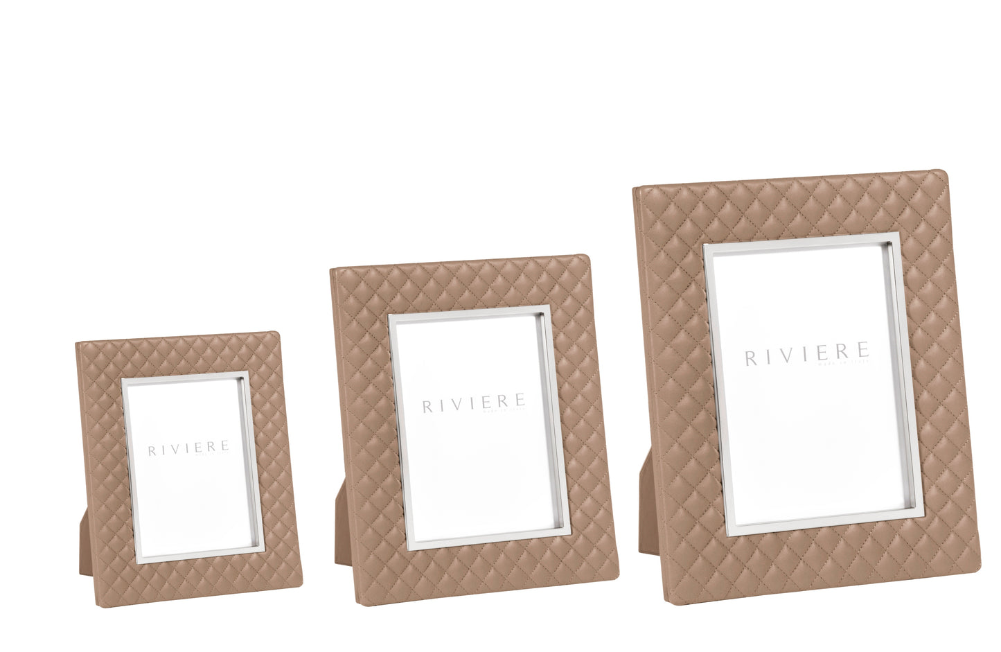 Riviere Anita Quilted Diamonds Leather Picture Frame With Metal Trim | Luxurious Quilted Leather Design | Elegant Metal Trim for a Sophisticated Touch | Elevate Your Home Decor with Luxury Accessories from Riviere | Available at 2Jour Concierge, #1 luxury high-end gift & lifestyle shop