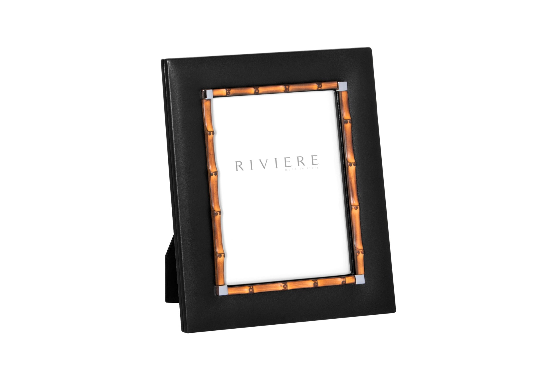 Riviere Bice Leather Picture Frame With Bamboo Trim & Chrome Metal Details | Sleek Leather Frame Accented with Bamboo Trim | Chrome Metal Details for Modern Elegance | Elevate Your Home Decor with Luxury Accessories from Riviere | Available at 2Jour Concierge, #1 luxury high-end gift & lifestyle shop