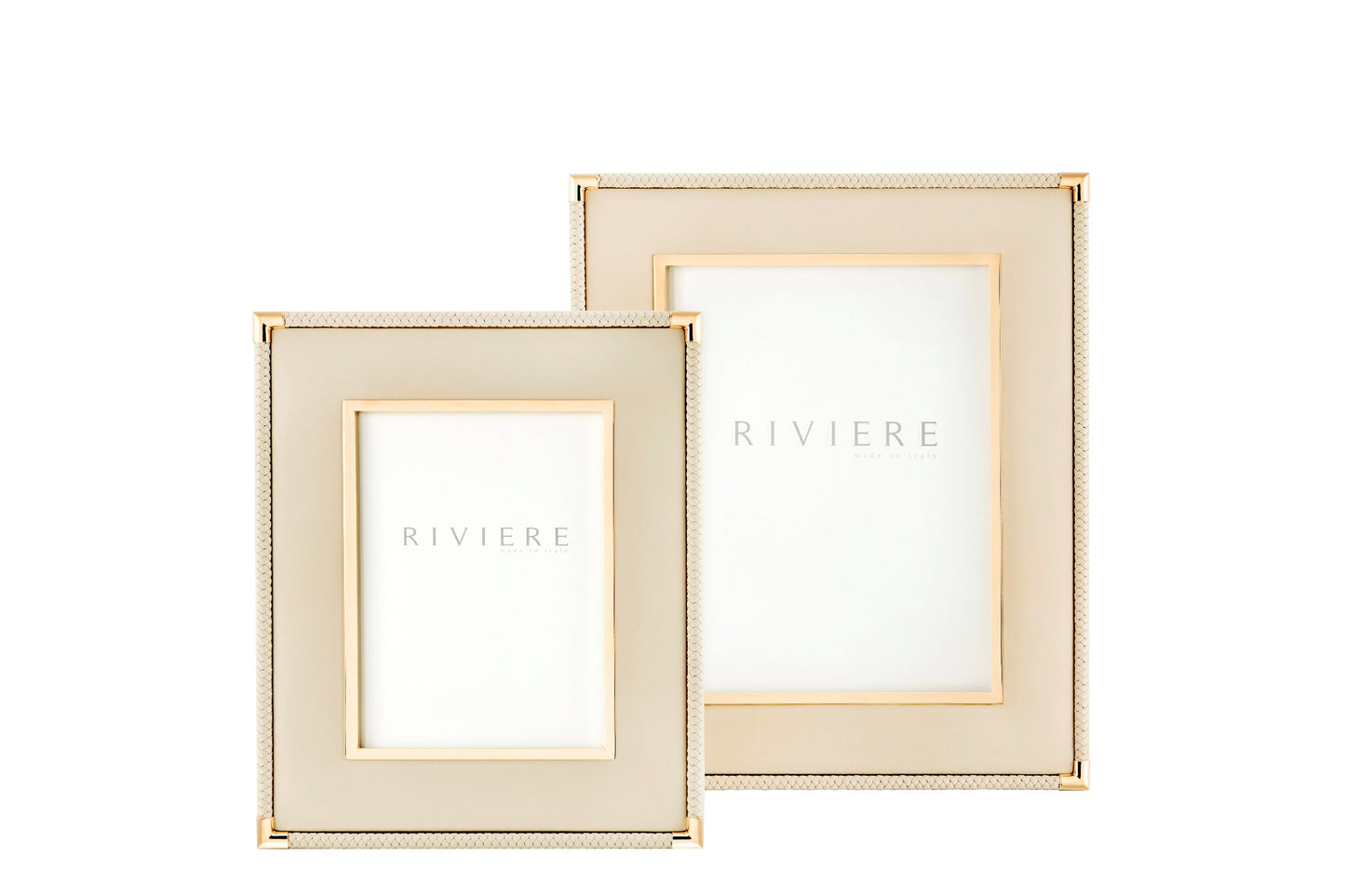 Riviere Thea #2 Leather Picture Frame With Metal Trim | Elegant Leather Frame Design | Inner Chrome or Gold Metal Trim | Outer Braided Trim for Added Sophistication | Perfect for Showcasing Your Precious Memories | Available at 2Jour Concierge, #1 luxury high-end gift & lifestyle shop