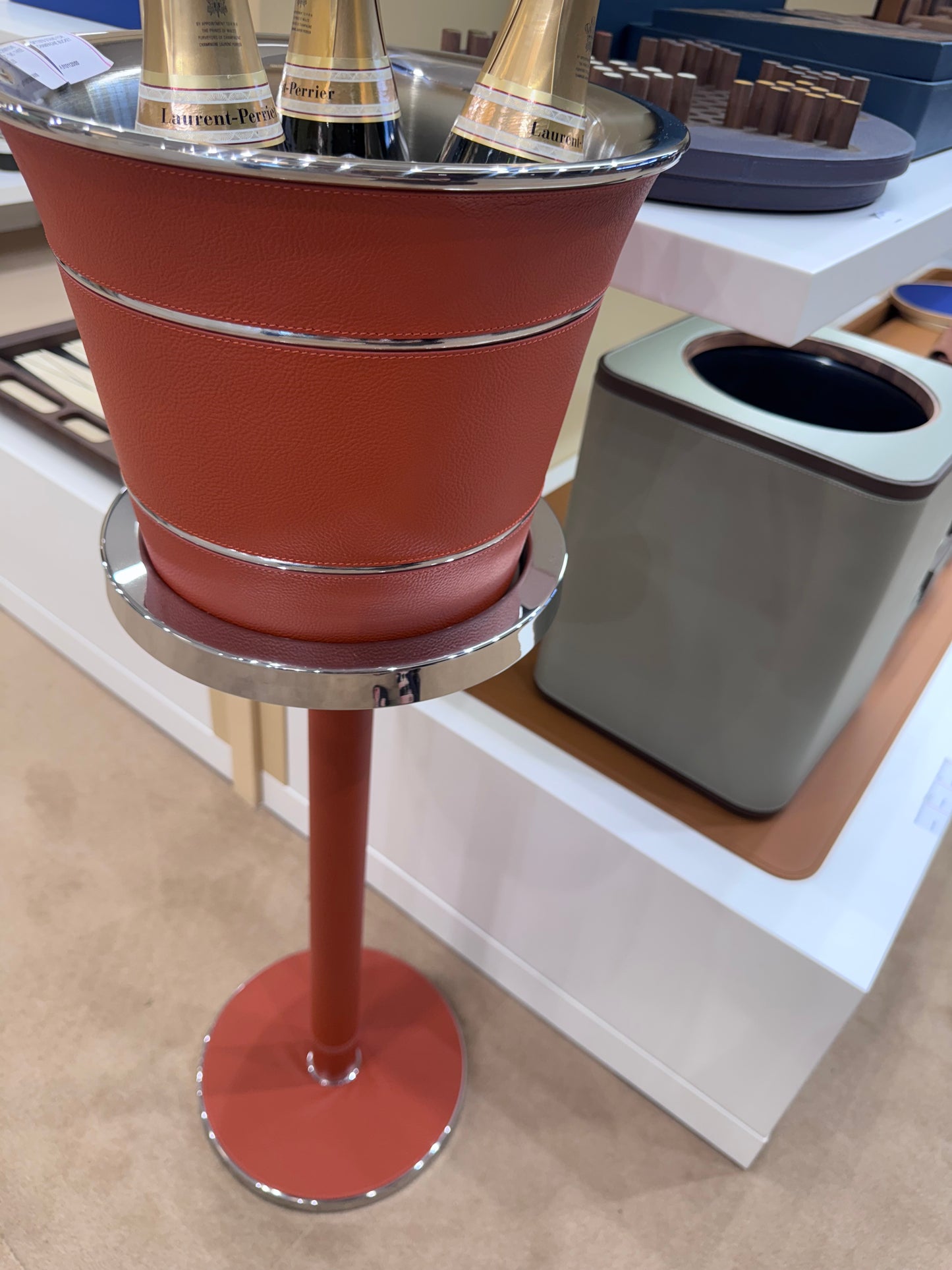x Poltrona Frau Leather-Covered Steel Champagne Bucket Stand
