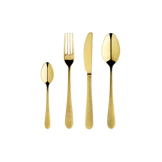 Zanetto Fuoco | Dinner Set: Fine stainless steel with Intreccio hammered texture and shiny PVD finish, ideal for everyday dining with refined character; includes fork, spoon, knife, and teaspoon | Tableware & Serveware / Other Accessories | 2Jour Concierge, your luxury lifestyle shop