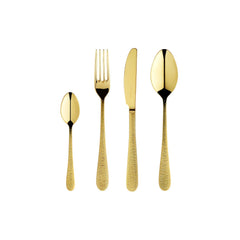 Fuoco Gold Stainless Steel Dinner Cutlery Set with Intreccio Hammered Texture