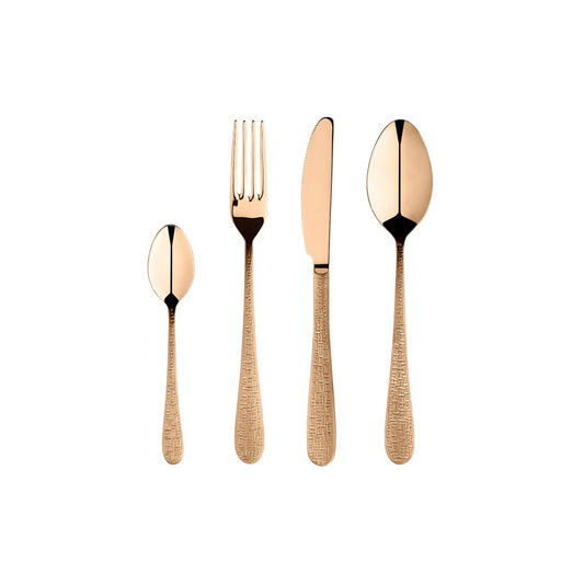 Zanetto Fuoco | Dinner Set: Fine stainless steel with Intreccio hammered texture and shiny PVD finish, ideal for everyday dining with refined character; includes fork, spoon, knife, and teaspoon | Tableware & Serveware / Other Accessories | 2Jour Concierge, your luxury lifestyle shop