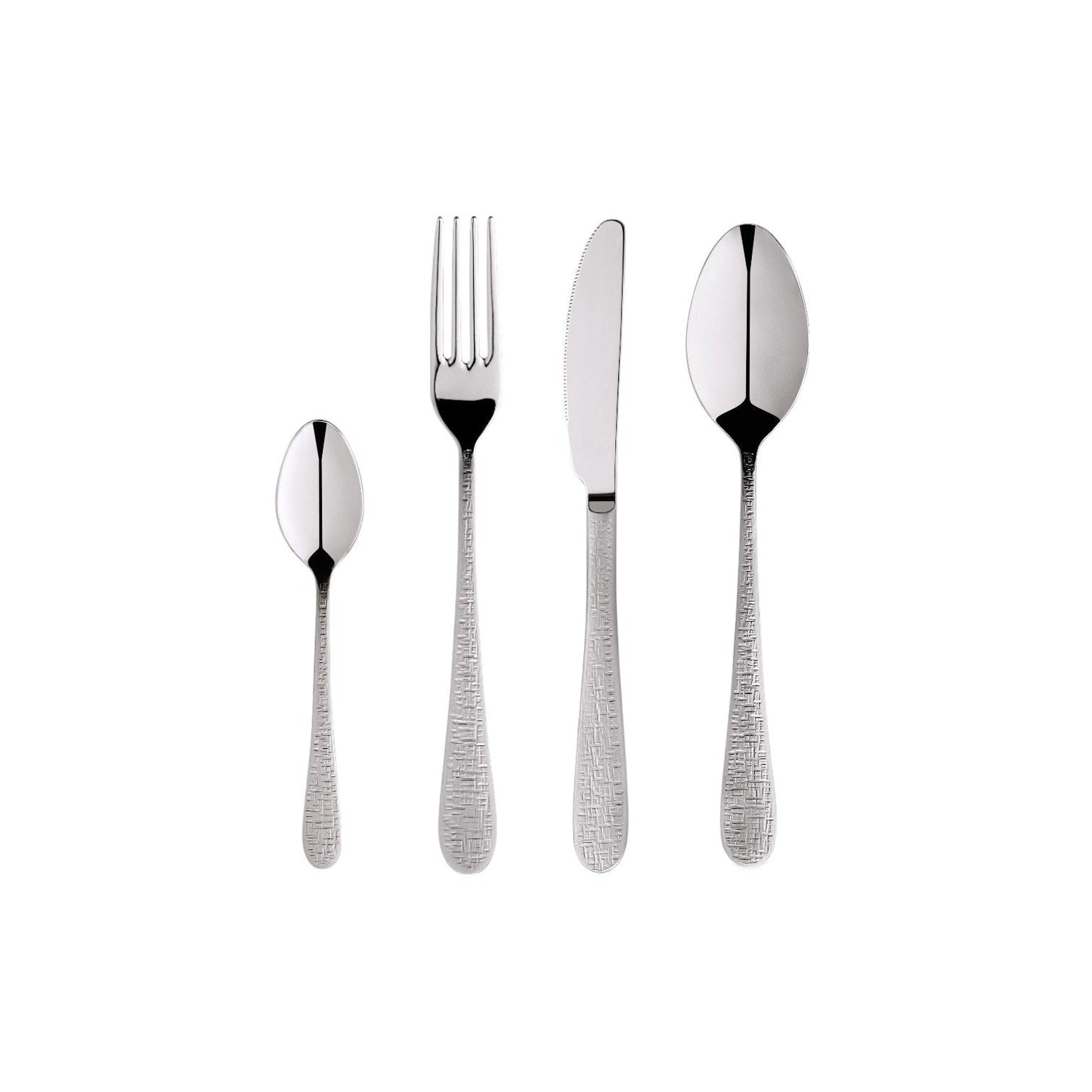 Zanetto Fuoco | Dinner Set: Fine stainless steel with Intreccio hammered texture and shiny PVD finish, ideal for everyday dining with refined character; includes fork, spoon, knife, and teaspoon | Tableware & Serveware / Other Accessories | 2Jour Concierge, your luxury lifestyle shop