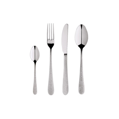 Zanetto Fuoco | Dinner Set: Fine stainless steel with Intreccio hammered texture and shiny PVD finish, ideal for everyday dining with refined character; includes fork, spoon, knife, and teaspoon | Tableware & Serveware / Other Accessories | 2Jour Concierge, your luxury lifestyle shop