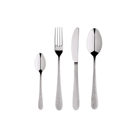 Zanetto Fuoco | Dinner Set: Fine stainless steel with Intreccio hammered texture and shiny PVD finish, ideal for everyday dining with refined character; includes fork, spoon, knife, and teaspoon | Tableware & Serveware / Other Accessories | 2Jour Concierge, your luxury lifestyle shop