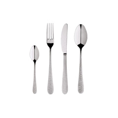 Fuoco Silver Stainless Steel Dinner Cutlery Set with Intreccio Hammered Texture
