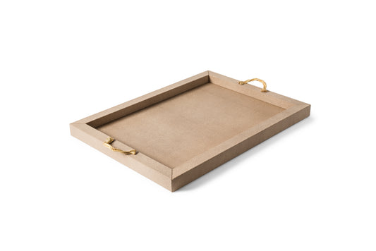Thalia Tray by Pinetti | Wood base covered in leather | Metal handles with chrome or 24k gold finishing | Home Decor Serveware | 2Jour Concierge, your luxury lifestyle shop