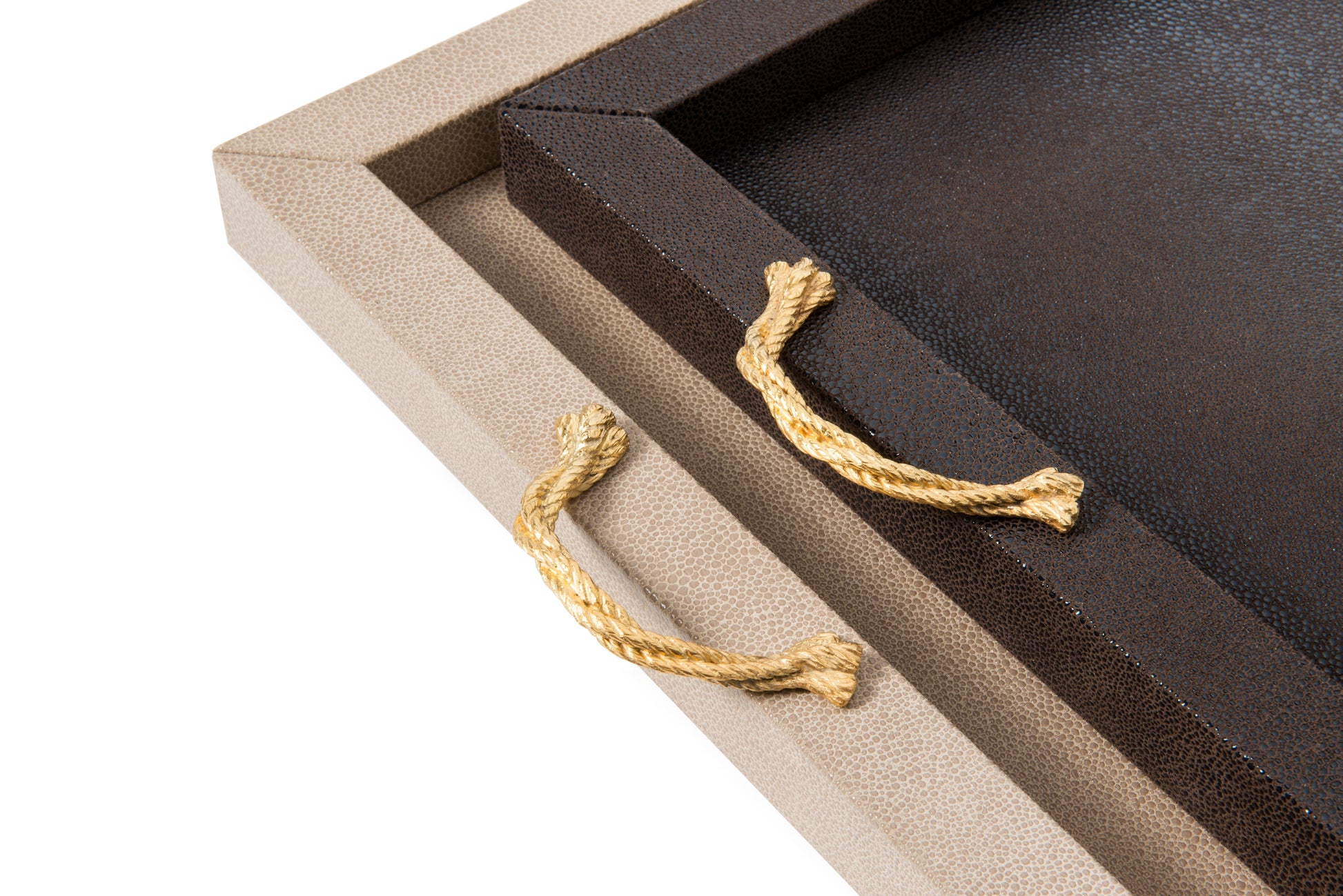 Thalia Tray by Pinetti | Wood base covered in leather | Metal handles with chrome or 24k gold finishing | Home Decor Serveware | 2Jour Concierge, your luxury lifestyle shop