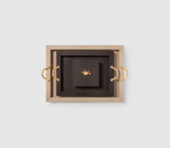 Thalia Leather-Covered Wood Tray With Metal Handles