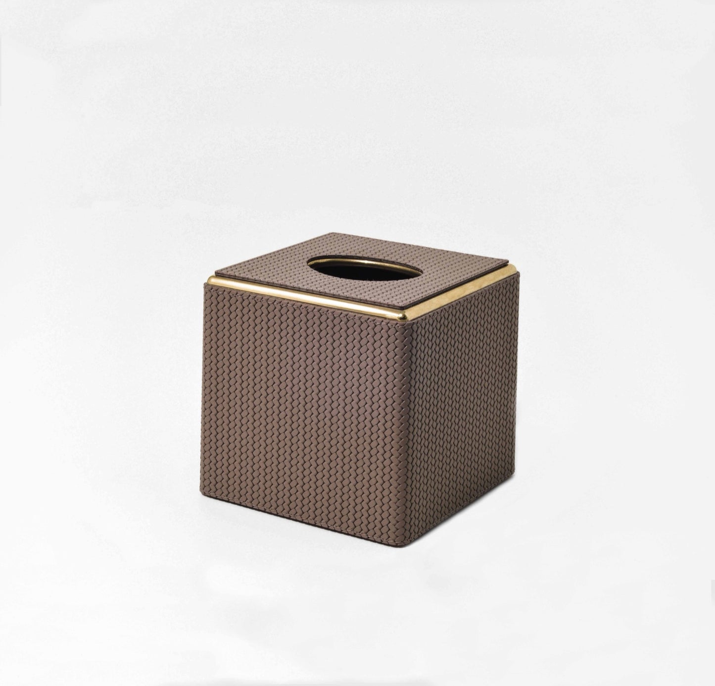 Leather-Covered Tissue Box With Metal Finish
