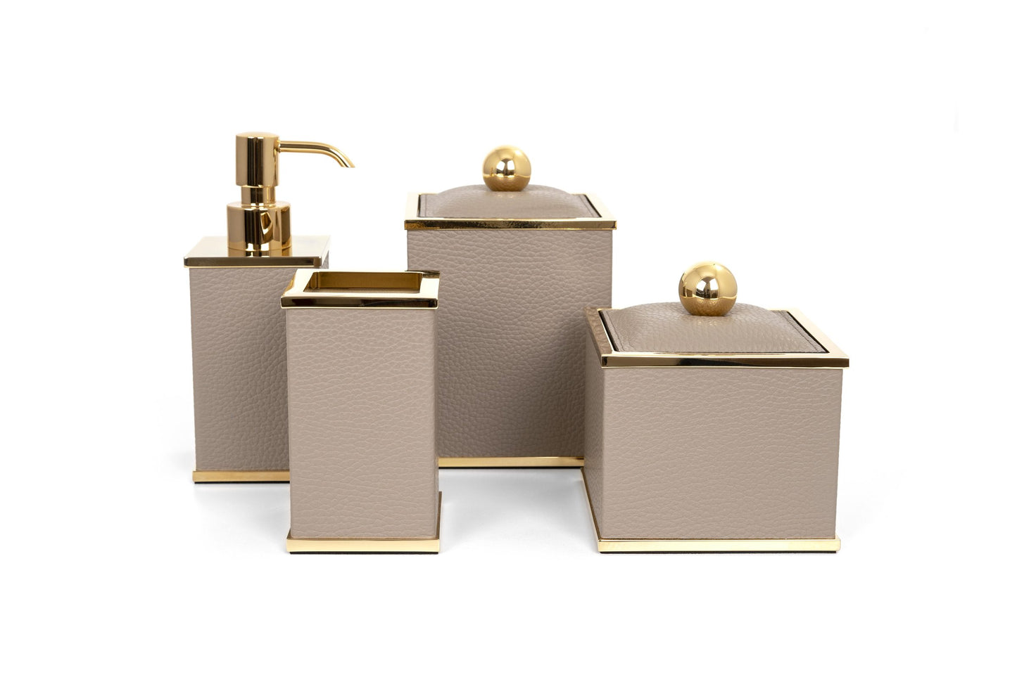 Olimpia Leather-Covered Shiny Gold Brass Bathroom Box Square Large
