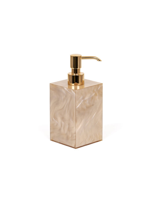 Pinetti Bea soap dispenser | Part of the Bea bathroom set | Made in resin, available in cream, taupe, coffee, and light grey | Chrome or gold finish | A luxurious addition to any elegant bathroom | Bathroom accessories | 2Jour Concierge, your luxury lifestyle shop