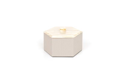 Kelly Leather Trinket Box, Exhagonal with Resin Mother-of-pearl Lid