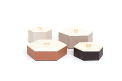 Kelly Leather Trinket Box, Exhagonal with Resin Mother-of-pearl Lid