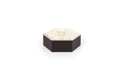Kelly Leather Trinket Box, Exhagonal with Resin Mother-of-pearl Lid