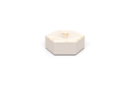 Kelly Leather Trinket Box, Exhagonal with Resin Mother-of-pearl Lid