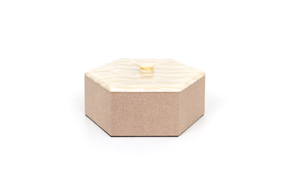 Kelly Leather Trinket Box, Exhagonal with Resin Mother-of-pearl Lid
