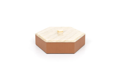Kelly Leather Trinket Box, Exhagonal with Resin Mother-of-pearl Lid