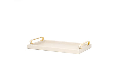 Foscari Wood Base Leather-Covered Tray with Metal Handles