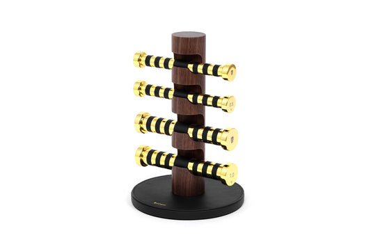 Pinetti × Pinetti Studio Dumbbells Stand | Walnut & Leather Base: Iron dumbbells wrapped in leather with a walnut wood stand, refined metal finishes, elegant gym accessory | Wellness / Fitness Accessories | 2Jour Concierge, your luxury lifestyle shop | luxury interiors, refined fitness, home gym décor, wellness design, boutique hotels, yacht décor, office décor, hospitality décor
