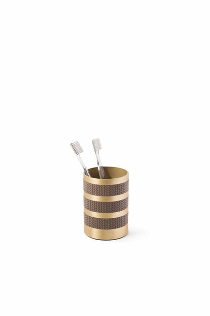 Pinetti | Saturno Toothbrush Holder: brass and leather toothbrush holder, satin brass, chrome or burnished | Bathroom | 2Jour Concierge, your luxury lifestyle shop | leather toothbrush holder, brass toothbrush holder, Pinetti Saturno, luxury bathroom accessories