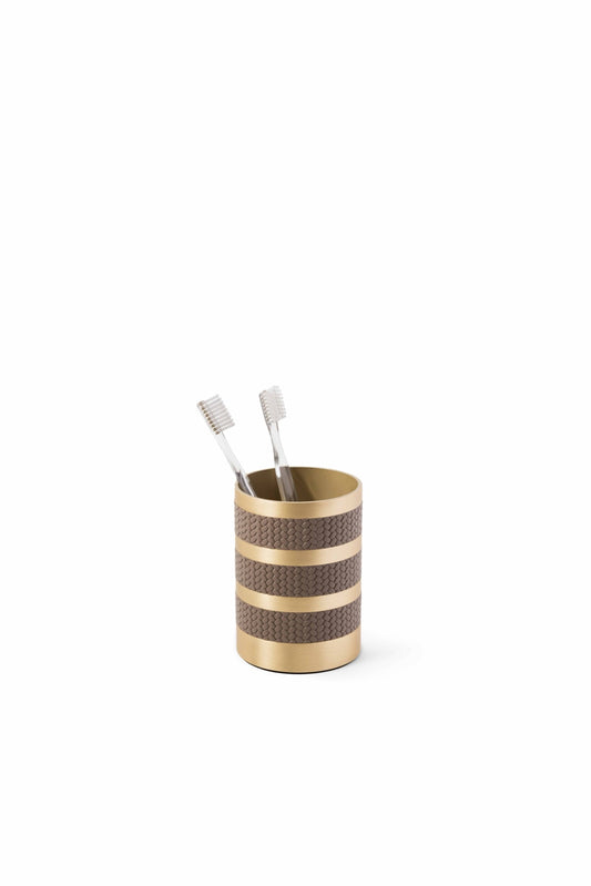 Pinetti | Saturno Toothbrush Holder: brass and leather toothbrush holder, satin brass, chrome or burnished | Bathroom | 2Jour Concierge, your luxury lifestyle shop | leather toothbrush holder, brass toothbrush holder, Pinetti Saturno, luxury bathroom accessories