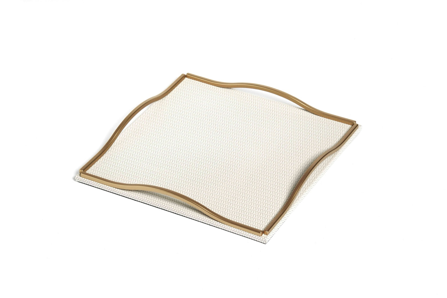 Pinetti Wave | Leather & Sculpted Metal Trays: Leather-covered tray with sculpted chrome, burnished, or gold handles, available in square and rectangular formats | Tabletop & Bar / Trays | 2Jour Concierge, your luxury lifestyle shop | luxury interiors, refined dining, elegant serving accessories, boutique hotels, contemporary décor, yacht décor, office décor, hospitality décor