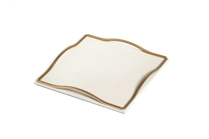 Pinetti Wave | Leather & Sculpted Metal Trays: Leather-covered tray with sculpted chrome, burnished, or gold handles, available in square and rectangular formats | Tabletop & Bar / Trays | 2Jour Concierge, your luxury lifestyle shop | luxury interiors, refined dining, elegant serving accessories, boutique hotels, contemporary décor, yacht décor, office décor, hospitality décor