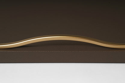 Pinetti Onda | Tray: Leather and wood with curved metal handles in chrome, burnished, or gold-toned finish and matte surface, available in square or rectangular formats, ideal for refined tabletop or lounge service | Tableware & Serveware / Trays | 2Jour Concierge, your luxury lifestyle shop