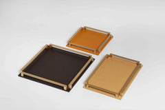 Paul Leather-Covered Wood Tray with Metal Handles