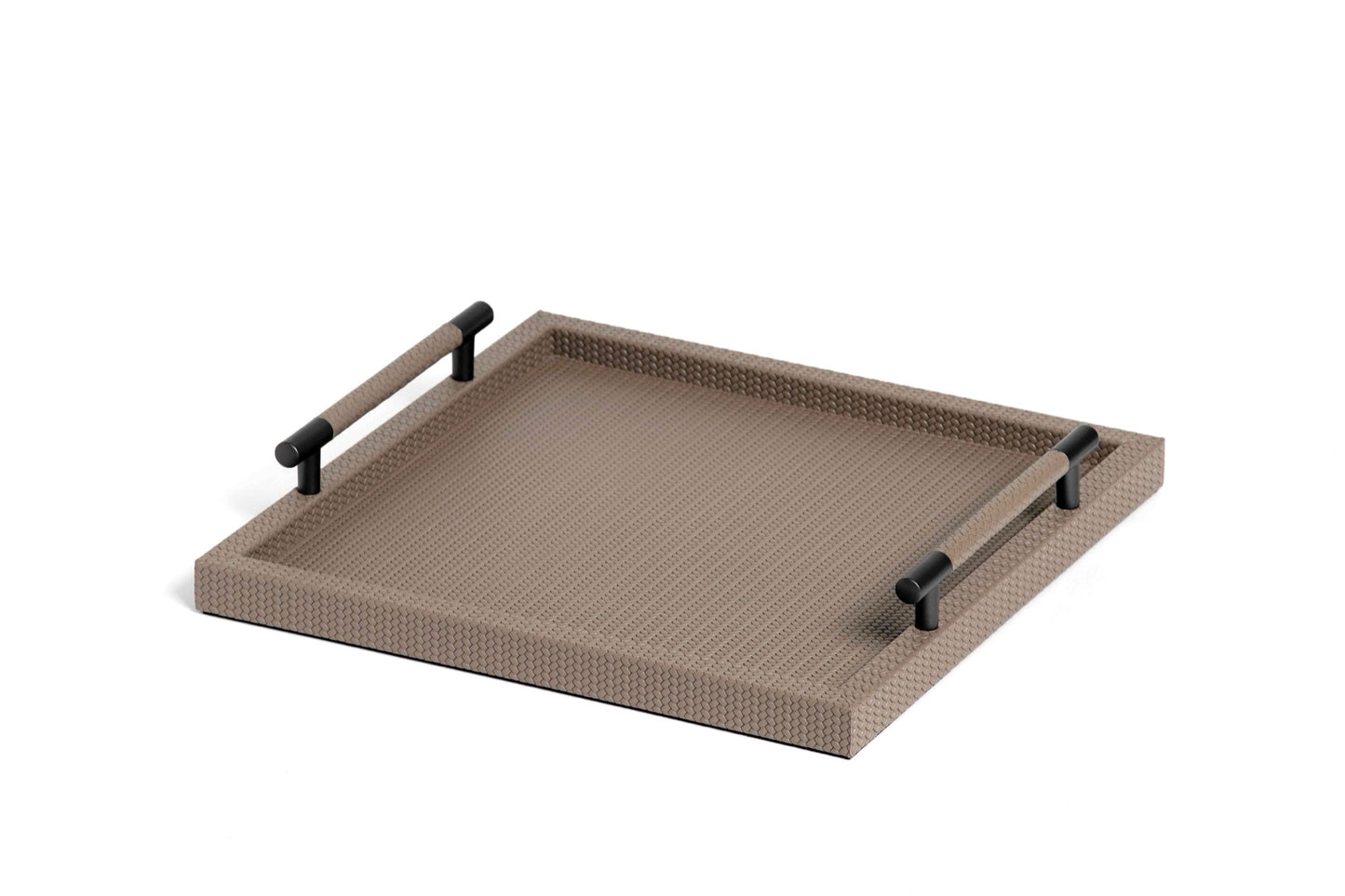 Dedalo  Leather-Covered Wood Tray with Metal Handles
