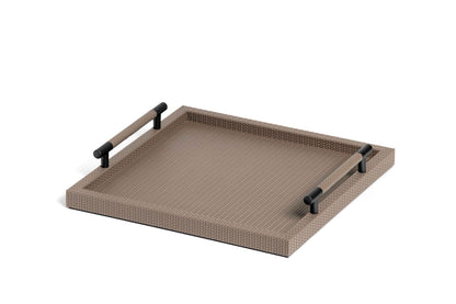 Dedalo  Leather-Covered Wood Tray with Metal Handles